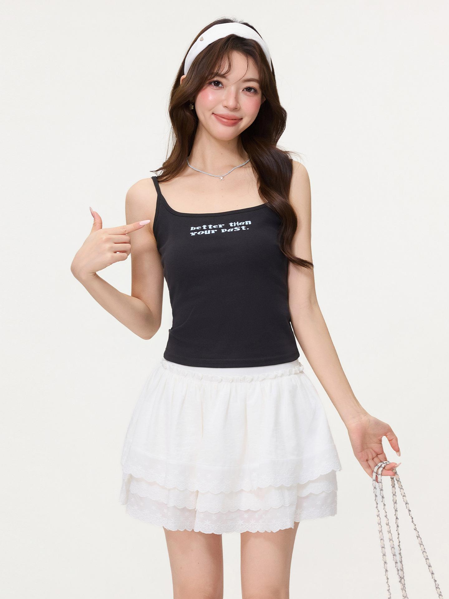 

Black letter printed sling vest slim back spring and summer new hot girl outside sleeveless short top women S темно-серого