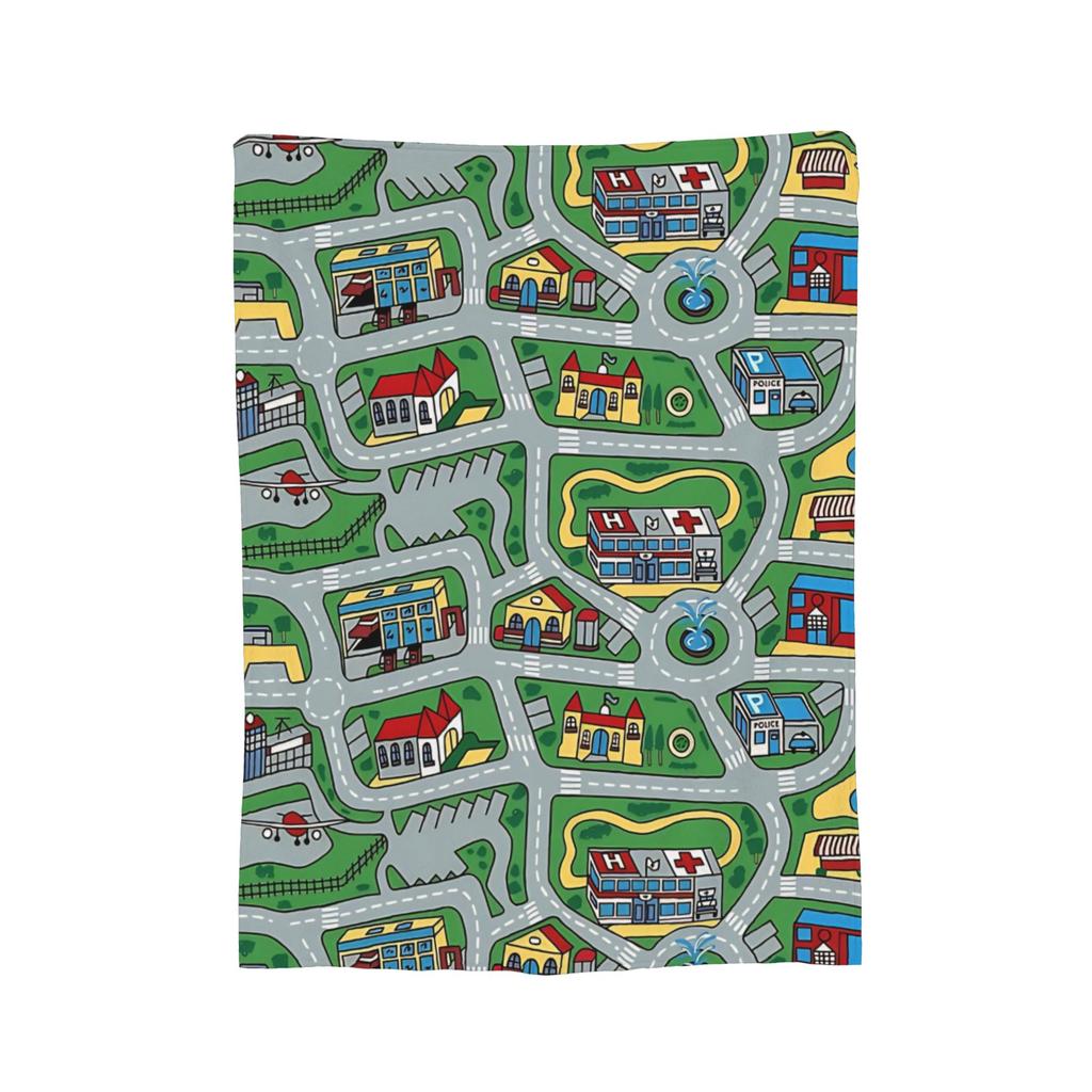 Car City Carpet Road Rug 90s Nostalgic Toy Road Traffic Blanket Cover Coral Fleece Plush Warm Throw Blanket Bedspread