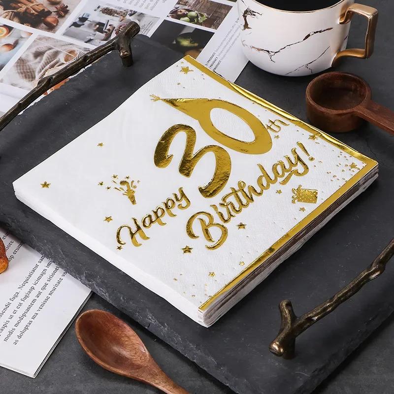 20Pcs Gilding Number 20th 30th 40th 50th 60th Years Old Disposable Paper Napkins Happy Birthday Party Tableware Tissue Decor