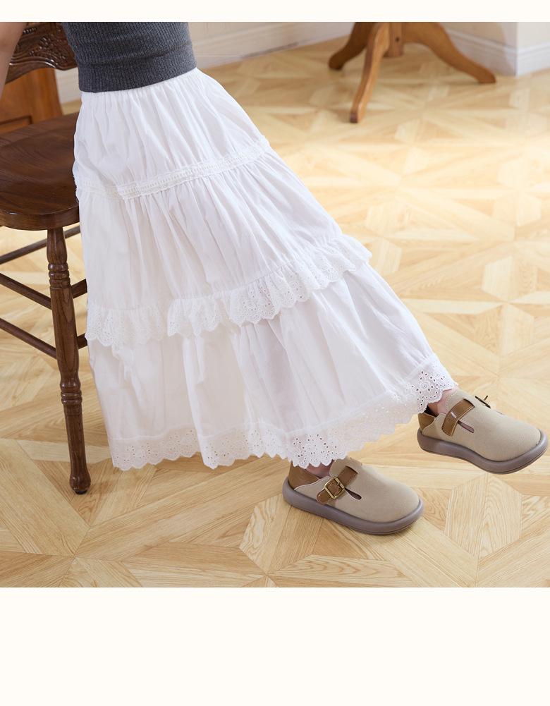 Girls' Long High Waist Lace Cake Skirt - White Spring/Autumn 2025