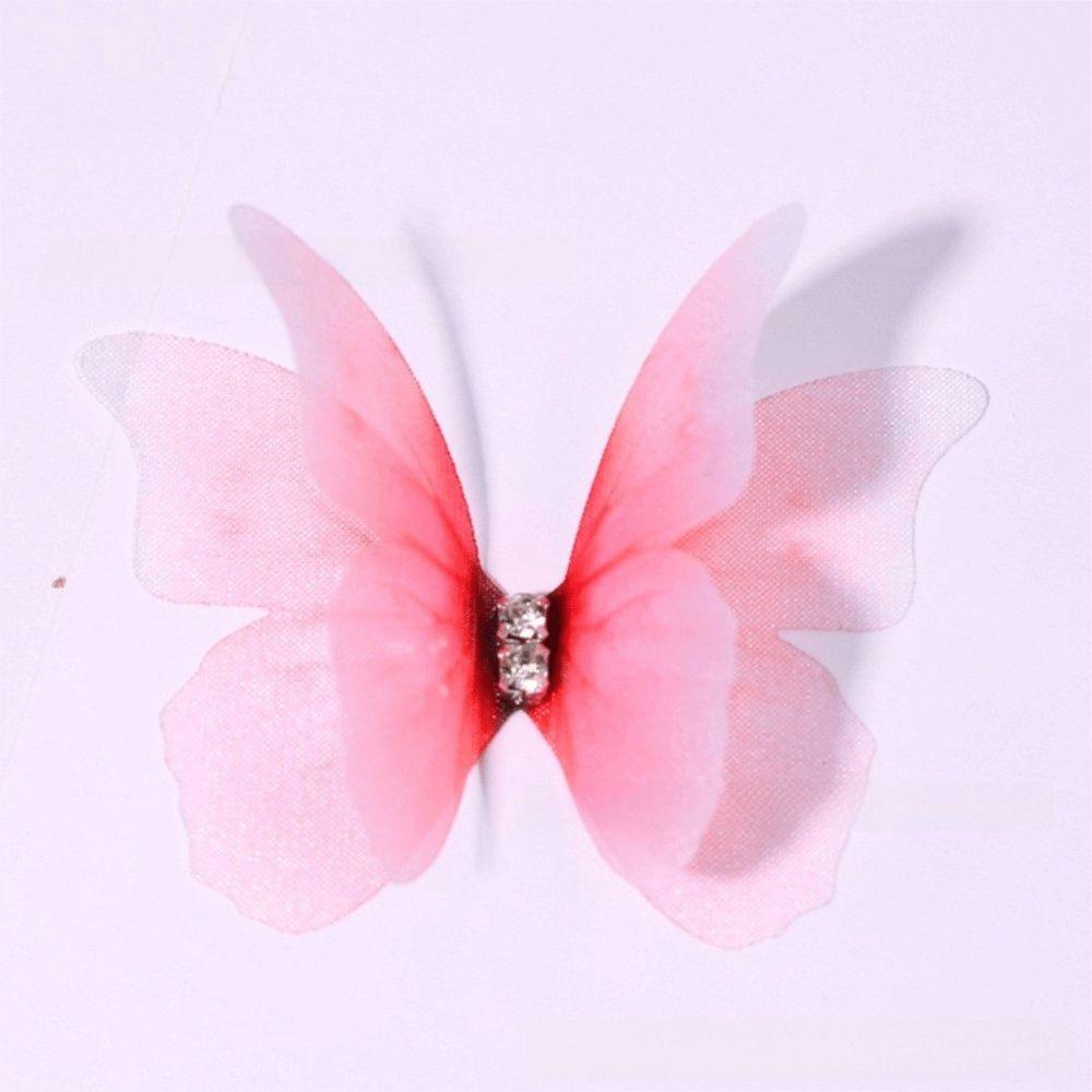 50Pcs 3D Organza Fabric Butterfly Appliques Jelly Color Translucent Chiffon Butterfly Embroidered Patches Double-layer