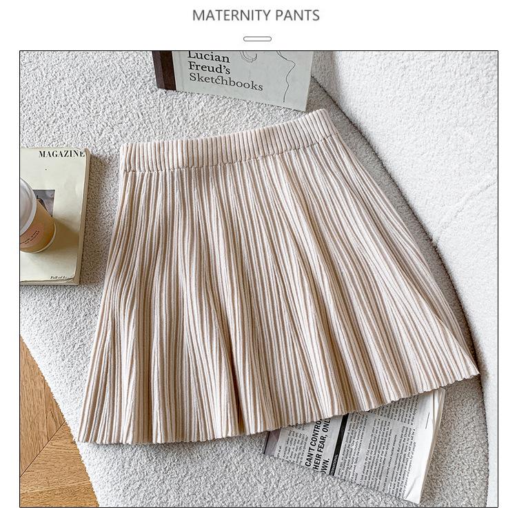 2025 Autumn/Winter Elegant Wool Knit Maternity Pleated High-Waisted A-Line Short Skirt