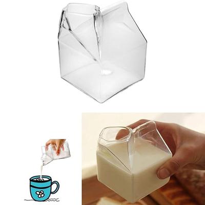 Glass Milk Carton Creamer Pitcher - 12 Oz Square Cups for Milk, Coffee, Cocktails, and More! Perfect Drinking Glasses for Juices