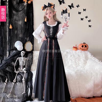 Halloween Costume Retro Court Goth Witch Dress Long Dress Cosplay Medieval Art Europe