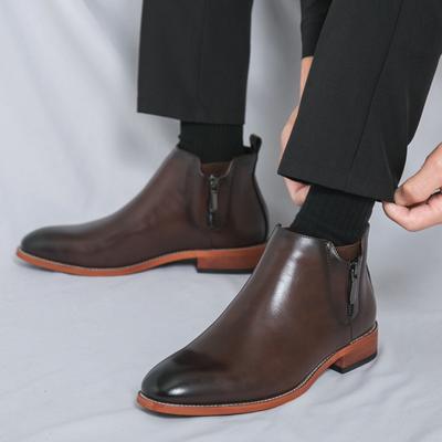 Mode Modemarke Herren Herbst Bequeme Spitz Chelsea Lederstiefel Retro Stil Herren Seitenreißverschluss Atmungsaktiv Lässige Kurze Stiefel