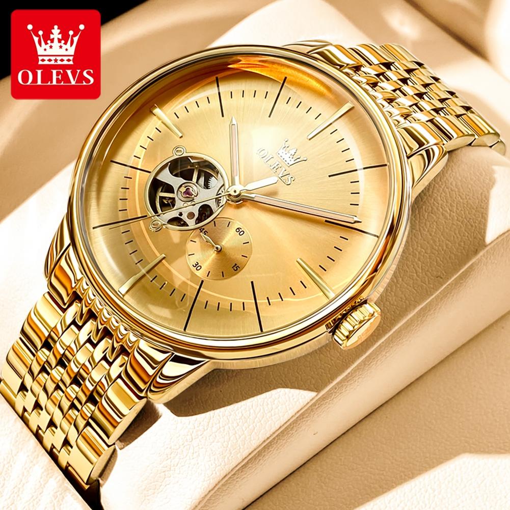 OLEVS Original Mechanical Wristwatch for Men Luxury Simple Hollow Out Automatic Men's Watches Chronograph Waterproof Man Watch