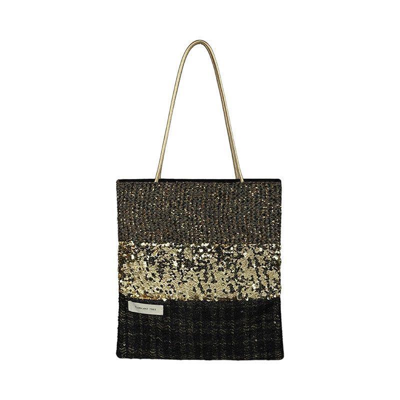 Small-scale Design Sequined Patch Tote Bag for Commuting, Hand-held Tote Bag with Large Capacity, Single-shoulder Bag