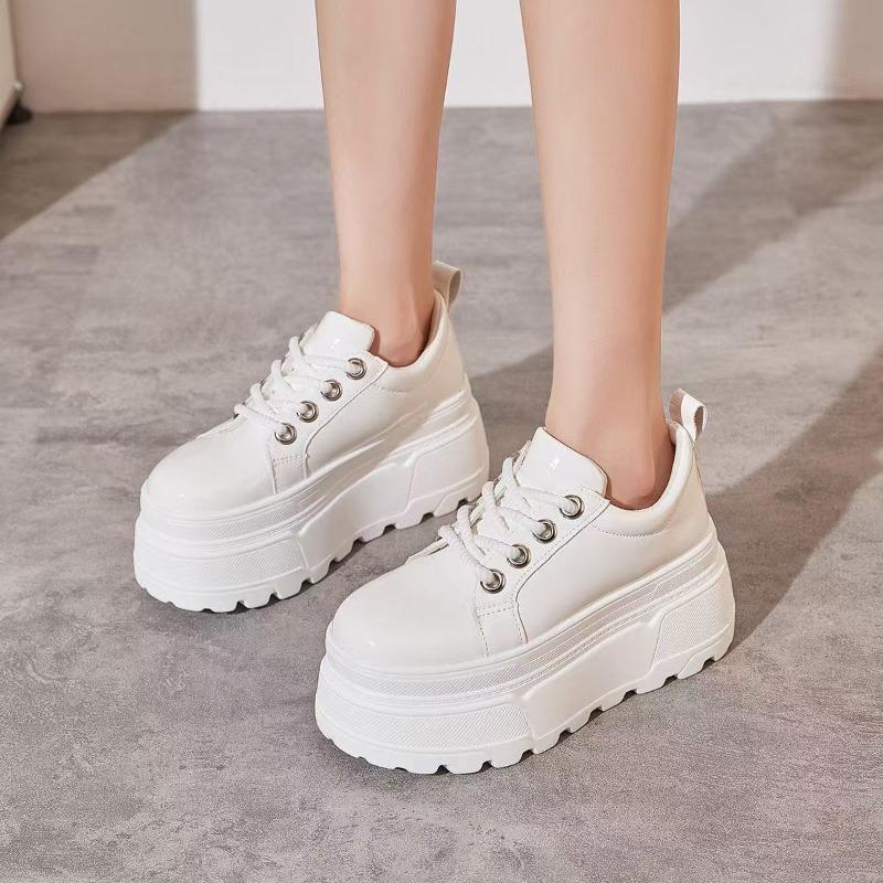 Britisches Stil 8cm Höhenerhöhung Slipper Neue Dicksohlige Schnürlederpumps Schwarz Klobiger Absatz Mary Jane Einzelne Schuhe