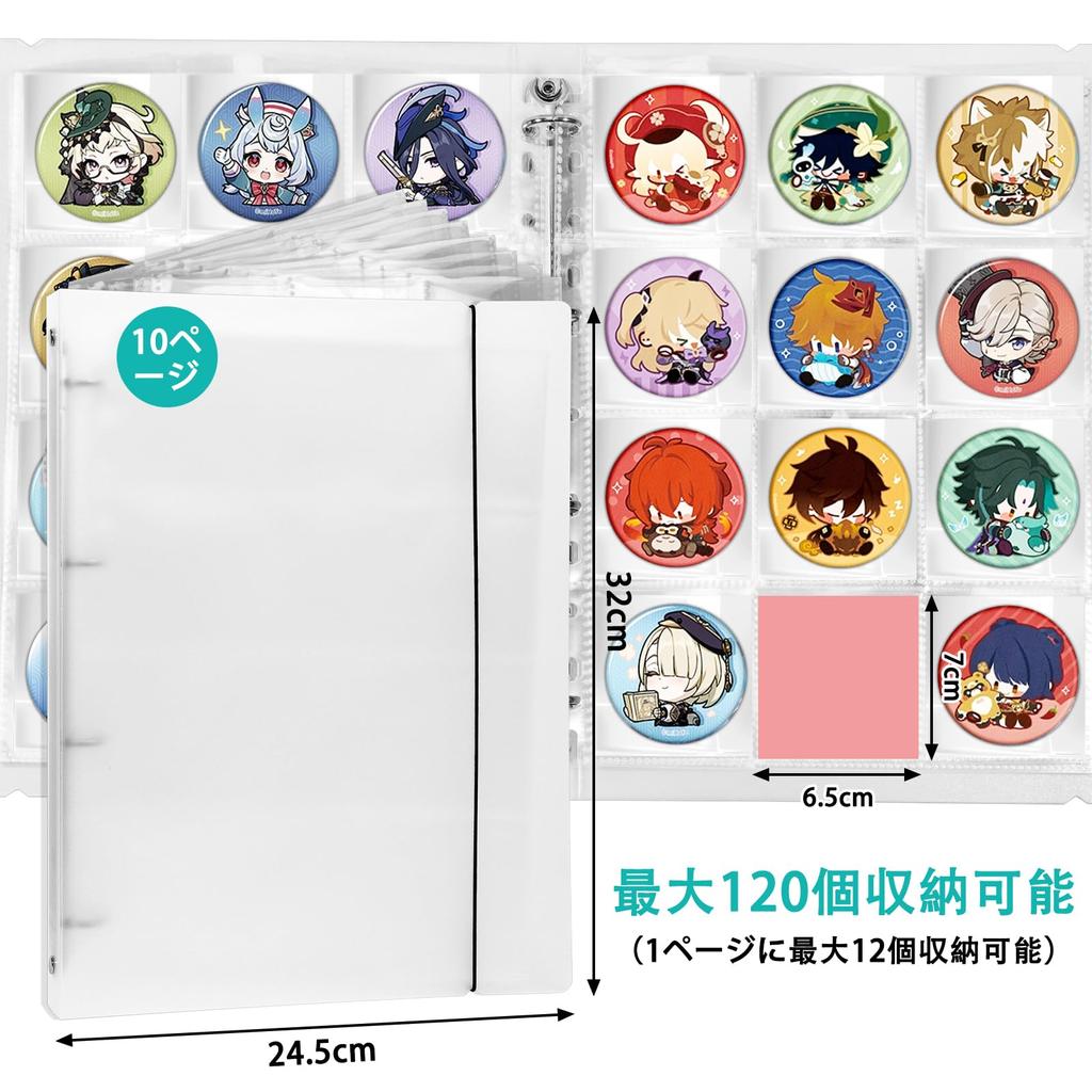 Homgaty Badge Storage 57mm 10 Pages Display Badge Storage Case for Favorite Holds up to 120 A4 120 Large Protective Anime, Badges, Display,