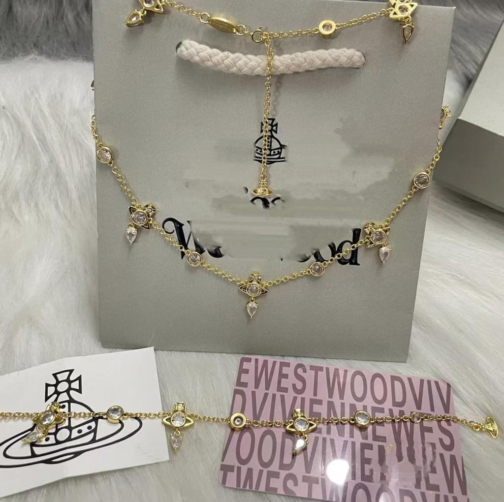 High-Edition Marquise-Cut Diamond Drop Necklace & Bracelet Set: Elegant Women's Light Luxury Fashion Clavicle Chain