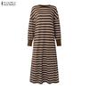 ZANZEA Women Muslim Casual Stripe Print Loose Long Sleeve Dress