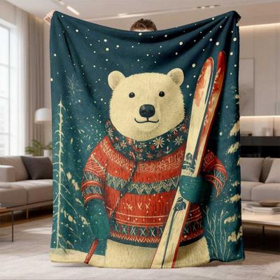 2026 Latest Flannel Blanket | Vintage Polar Bear Print, Soft & Warm All-Season, Lightweight, Digital Printed, Cozy for Sofa, Bed, Car, Camping, Travel