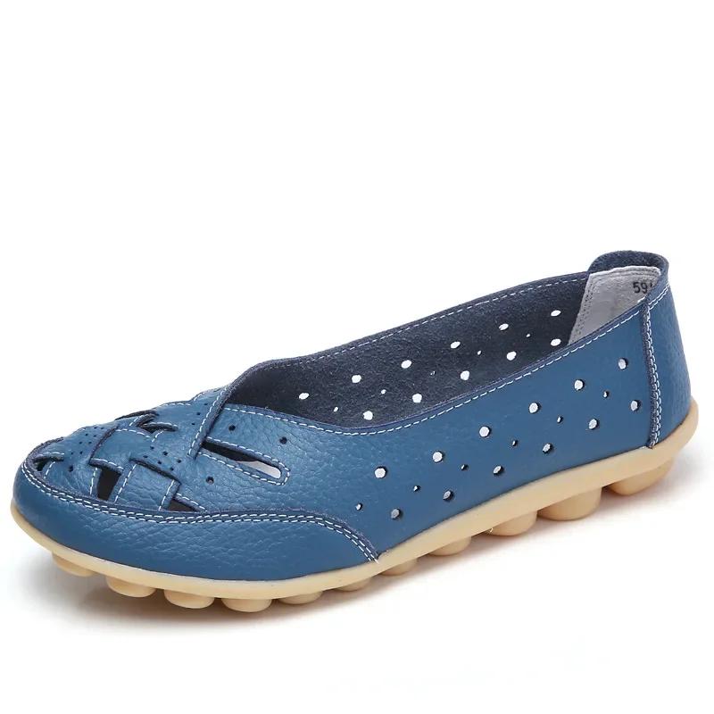Plus Size 35-44 Women Flats Shoes Loafers Women Hollow-up Genuine Leather Shoes Female Casual Shoes for Mum Summer