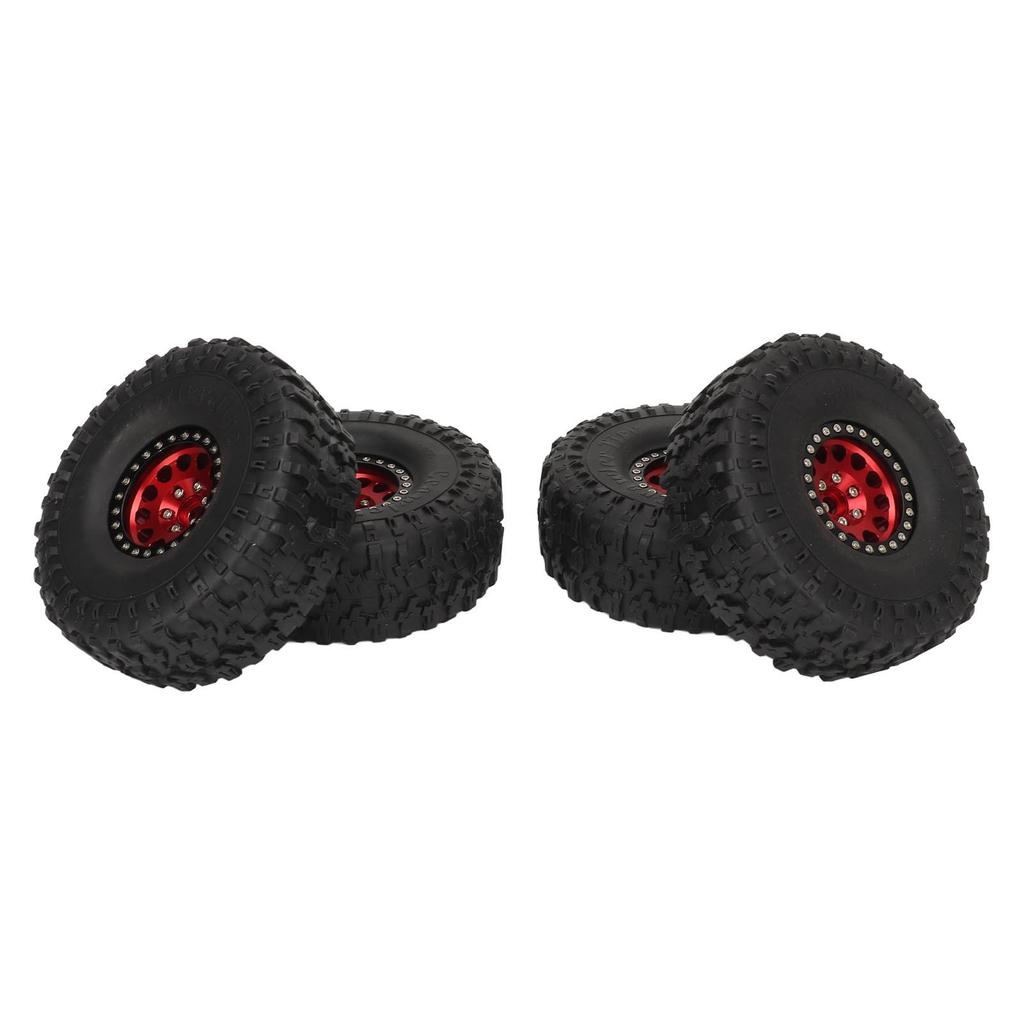 4PCS 1.9inch RC Crawler Rubber Tires 12 Hole Aluminium Alloy Wheels Hub Replacement for SCX10 1 10 Red