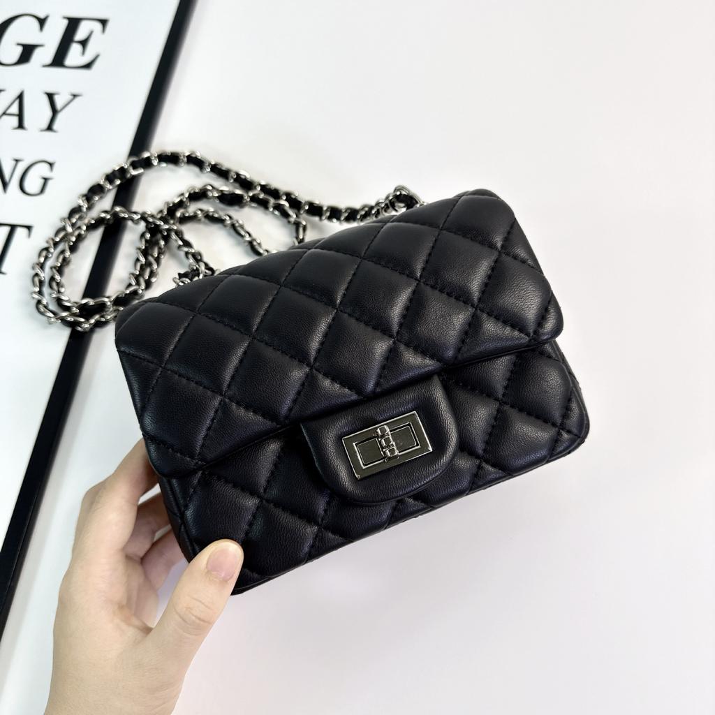 Leather Square Fatty Rhombus Chain Bag Mini Sheepskin One Shoulder Crossbody Small Square Bag Women's Versatile Mobile Phone Bag
