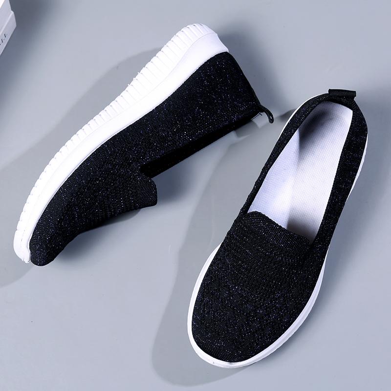 Fashion Spring Summer Breathable Knitted Flats for Women 2025 Comfortable Slip On Mom Shoes Woman Slip On Non Slip Casual Sneaker Female