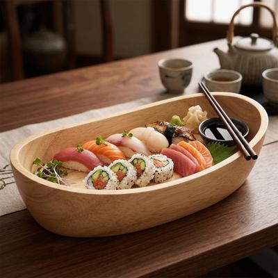 Boat Outline Salad Dish Wooden Food Platter Portable Fruit Bowl  Vegetable Salad