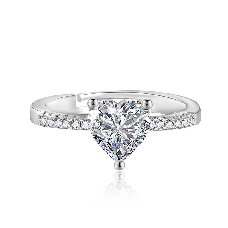 White Gold Plated Diamond Ring for Women - Elegant Wedding Style Adjustable