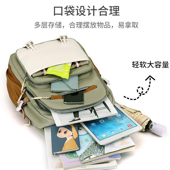 Schoolbag Japanese tooling wind large capacity nylon anti-splashing water junior high school student backpack retro contrasting color travel backpack