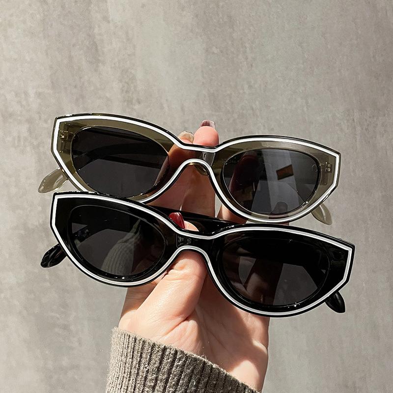 New  Cat Eye Sunglasses Women For Men  Vintage Sun Glasses Luxury Brand Designer Punk Pink Stripe Hip Hop Popular Shades