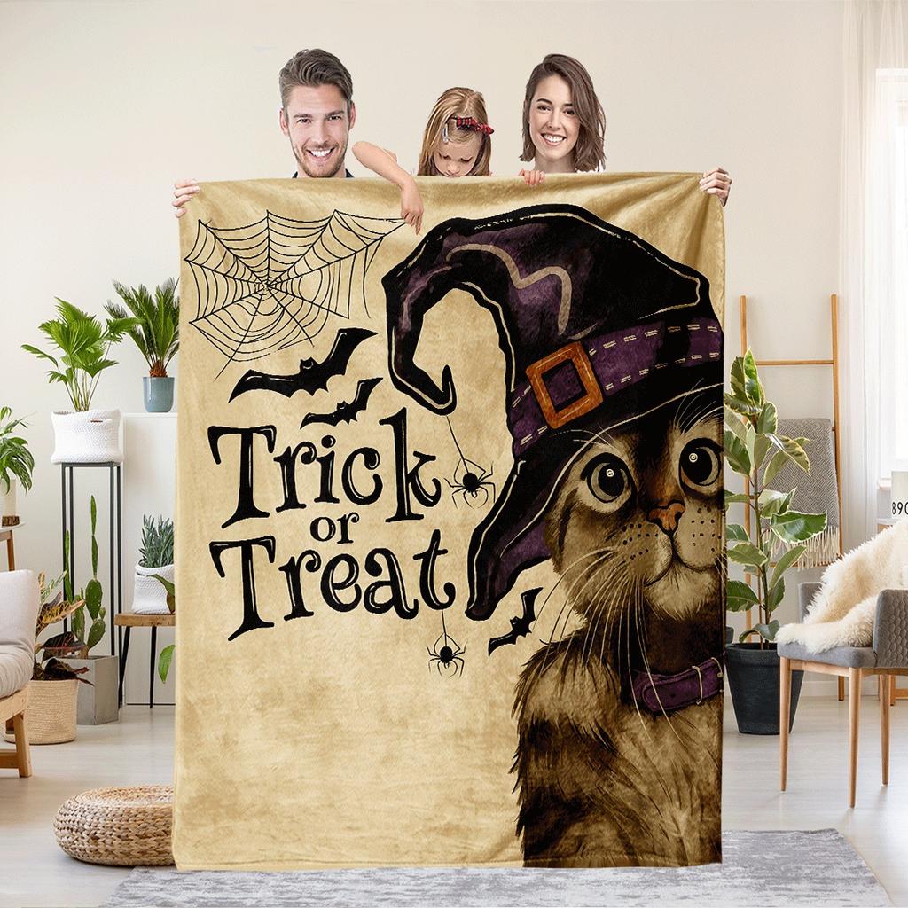 Halloween pumpkin monster bat Printed Blanket for Sofa Bed Travel Camping Living Room Office Conditioning Blanket