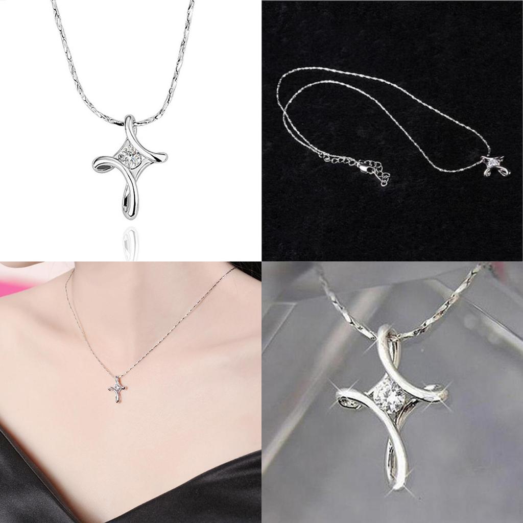 Geometric Cross Zircon Necklace With Copper Pendant For Couples Fashion Jewelry