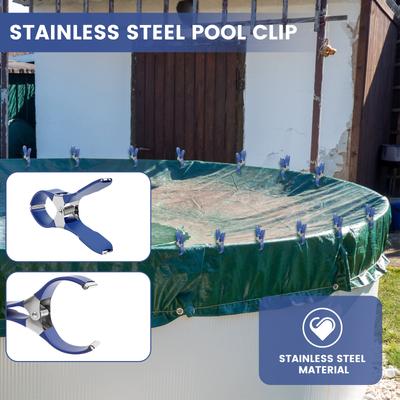 18 Stück Langlebige Edelstahl-Poolabdeckungsklammern mit Schutzfolie, Heavy Duty, Winddicht, Federklemmen, Starke Klemmkraft