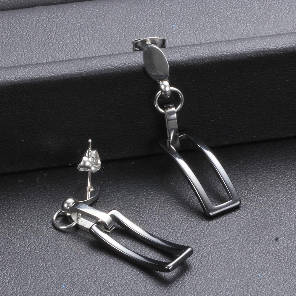 Europäisches Schwarz-Weiß Keramik Schmuckset: 3D Hohl Edelstahl Halskette & Ohrringe