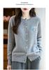 Women's Cherry Jacquard 100% Pure Wool Korean Round Neck Knit Cardigan Sweater Coat