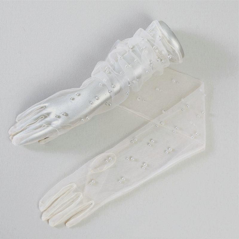 Weiße Hochzeitshandschuhe Mesh-Handschuhe Lange Handschuhe Weiße Garnhandschuhe Brauthandschuhe