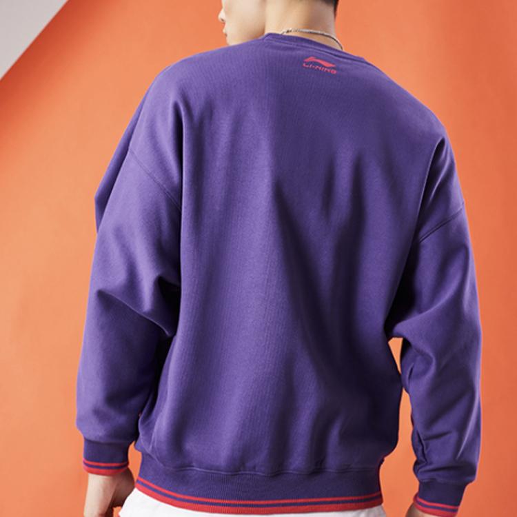 Li Ning Text Logo Casual Sports Pullover Sweatshirt Men sweatshirt Dragon-Purple AWDQ631-4