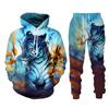 Tier Tiger 3D-gedrucktes Herren-Trainingsanzug-Set Lässiger Hoodie und Hose 2-teilige Sets Herbst Winter Mode Streetwear Herrenbekleidung Anzug