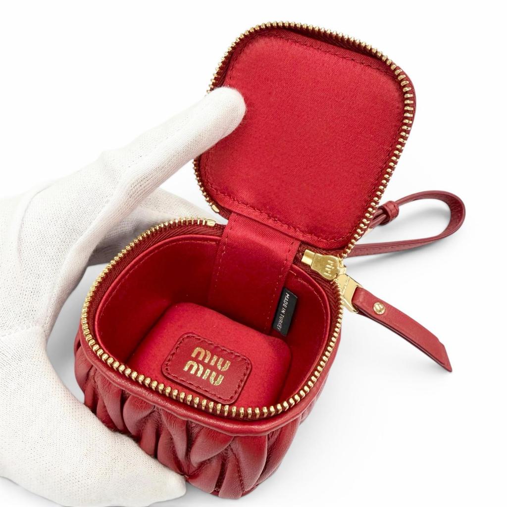 Excellent MIUMIU Charm MATELASSE Charm Logo Keyring Leather Pouch Red 5TL527 Used