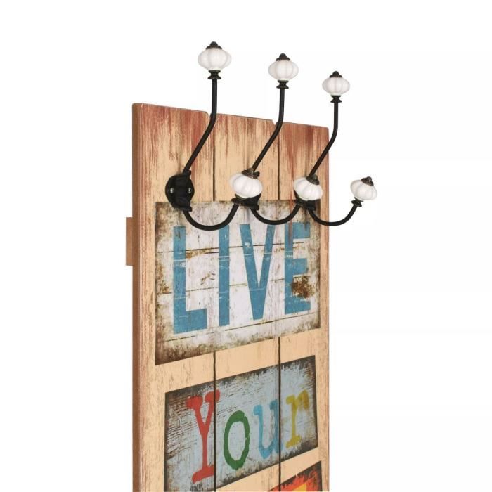 VidaXL Porte-manteau mural avec 6 crochets 120 x 40 cm LIVE LIFE