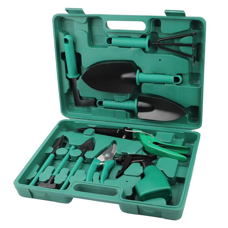 

10 Piece Garden Tool Set Gift Box, Complete Gardening Kit With Pruning Shears Shovel Rake Sprayer For Home Planting зелёный