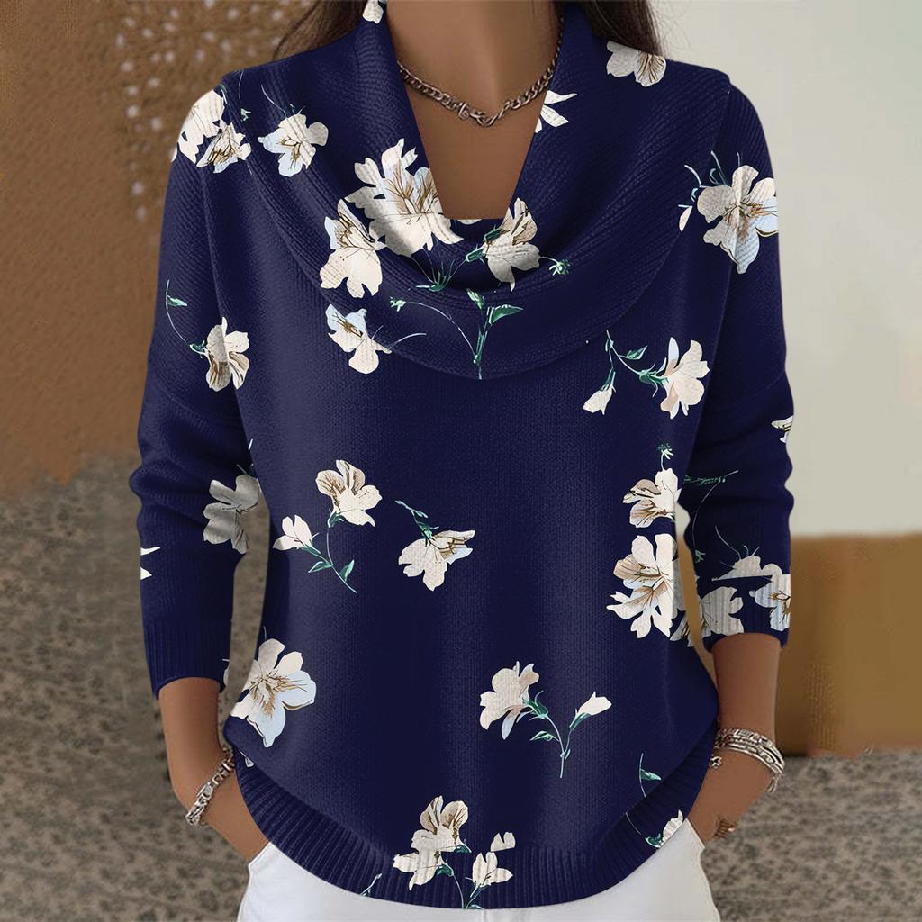 Dámský ležérní a módní svetr s dlouhým rukávem a potiskem, kulatým výstřihem