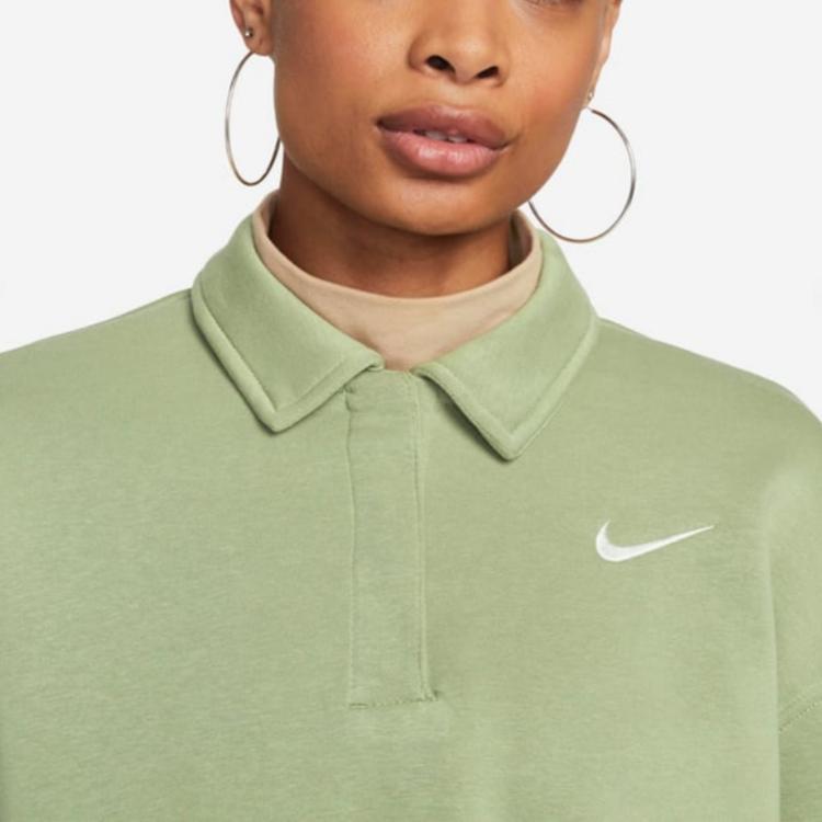 Nike Solid Color Long Sleeve Polo Shirt Women tops Matcha DQ5868-334
