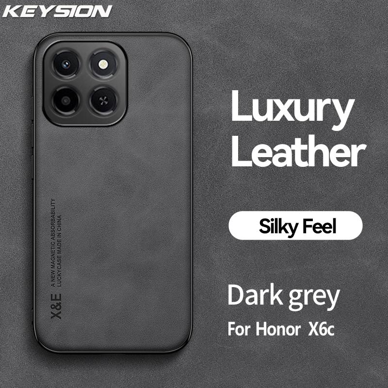 KEYSION Luxury Retro PU Leather Phone Case for HONOR X6c Soft Silicone+PC Shockproof Phone Back Cover for Huawei Honor X6C