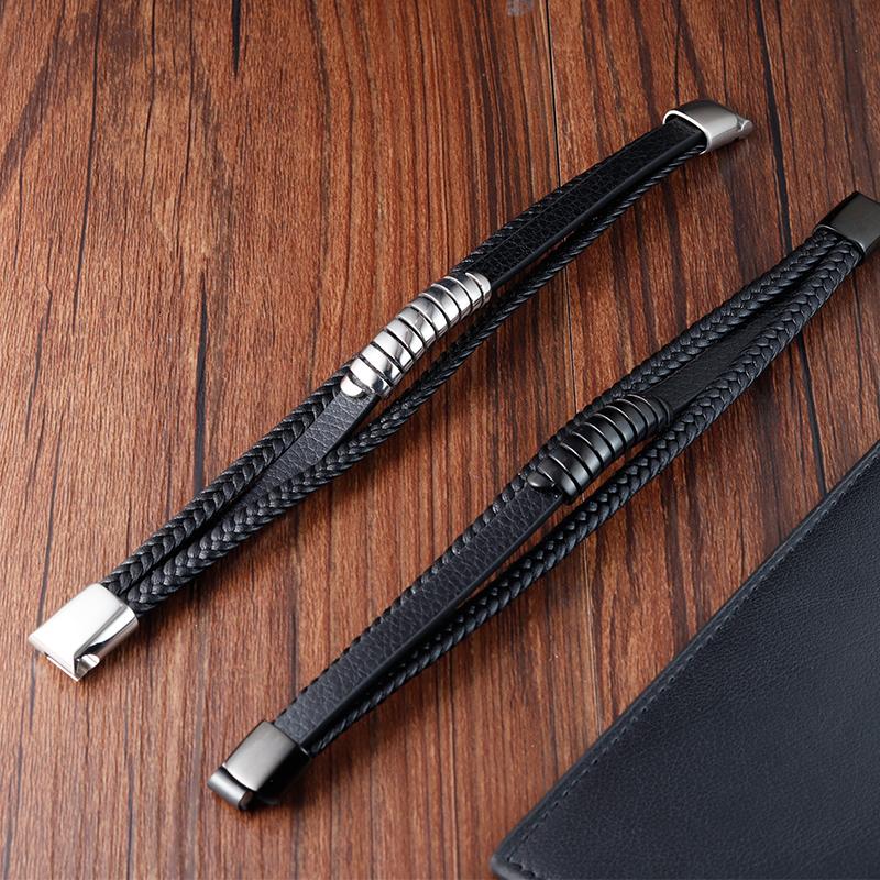 Men Bracelet Fashion Multi-layer Leather Stainless Steel Magnet Clasp Bangles Birthday Jewelry for Male Accessories Gifts
