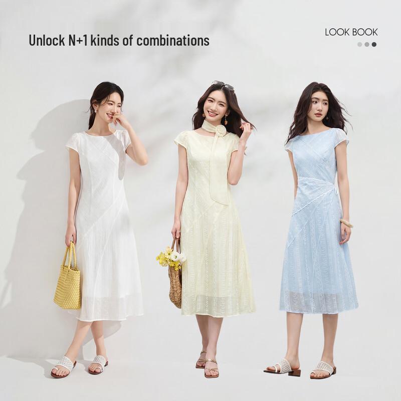 Elegant Tencel Jacquard Puff Sleeve A-Line Dress