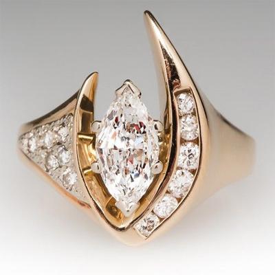 Neue Luxus Gold Farbe Brillante Stein Frauen Hochzeit Ringe Schmuck V Form Intarsien Marquise Zirkon Zarte Dame Ringe Neue
