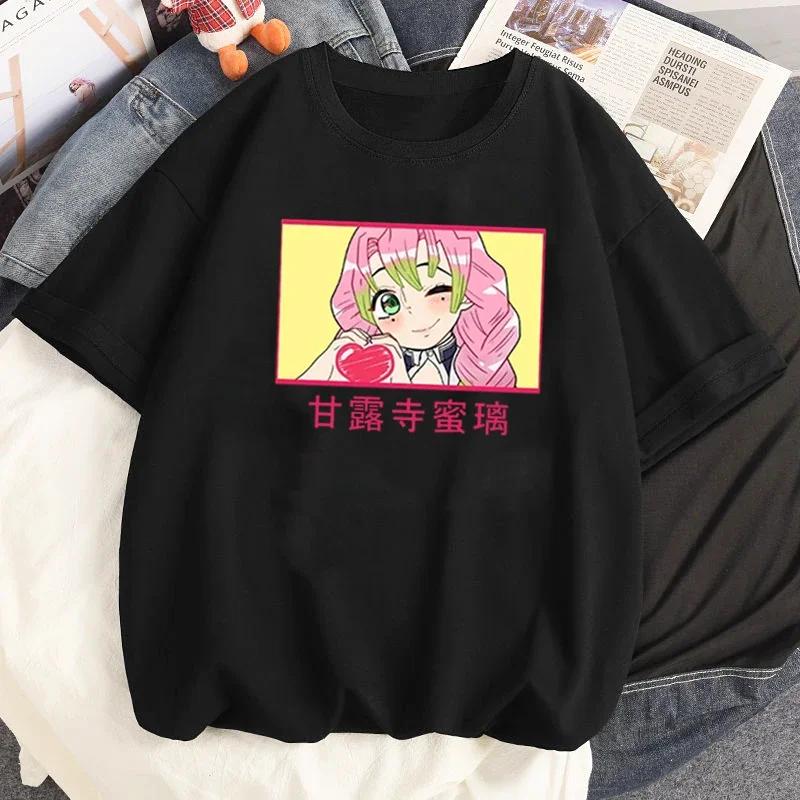 ZX Tee Printed Loose Tops Summer Black T-shirt Anime Cartoon T-shirt Female Demon Slayer Kanroji Mitsubishi Printed Clothes Fashion Y2K