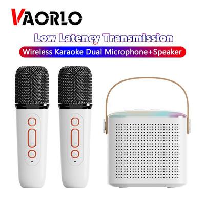 VAORLO Low Latency Wireless Speaker With Dual Karaoke Microphone Subwoofer Music Support Eliminate Original Sound 10M Transmission