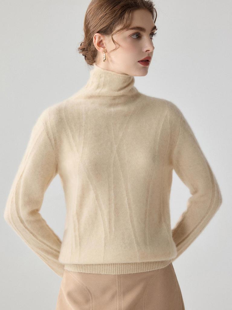 Women's Soft Twill Cable Knit Cashmere Mock Neck Sweater - Warm Long Sleeve Base Layer Knitwear