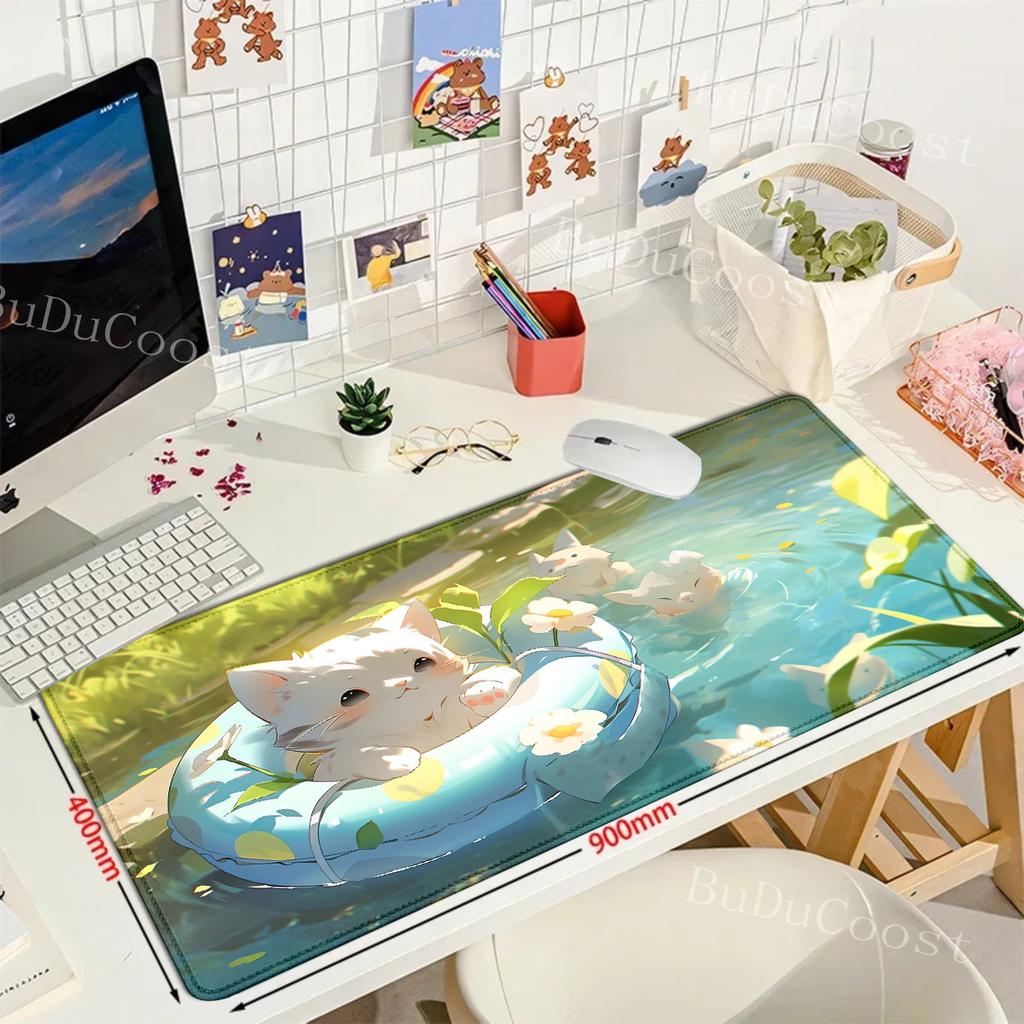 Cute Cat Large Gaming Keyboard Mouse Pad XL Green Plant Computer Gamer Tablet Mause Pad Long Mousepad XXL 900x400 Play Mice Mats