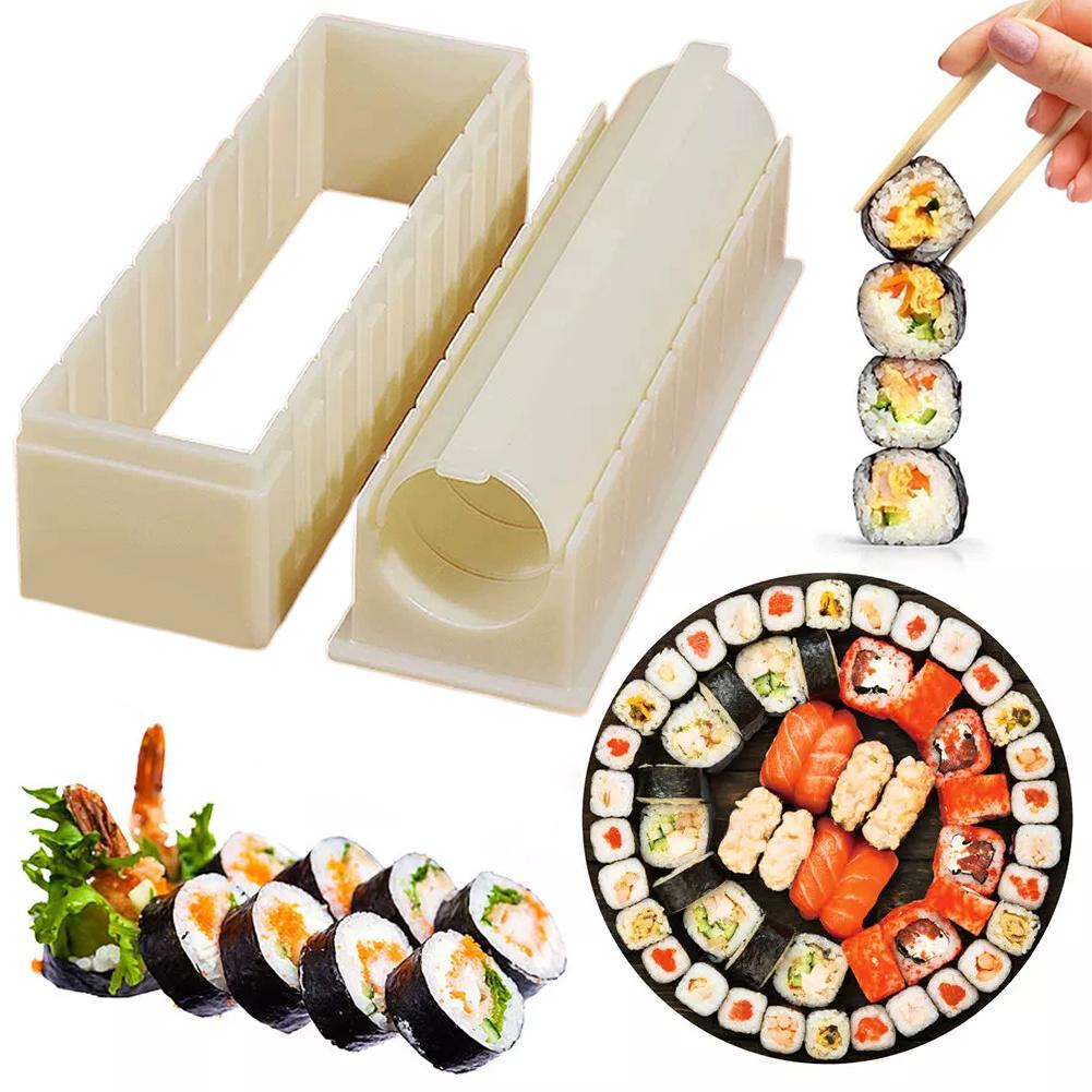 Reusable Plastic Sushi Maker Equipment Kit Round Square Heart-Shaped Kimbap Sushi Rolls Mold Sushi Making Tools Cake Roll Mold