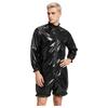 Front Zipper Mock Neck Long Sleeve Ruffled Bodysuit for Men Waterproof Vinyl Swimwear Clubwear Diaper Cover Short Bottoms