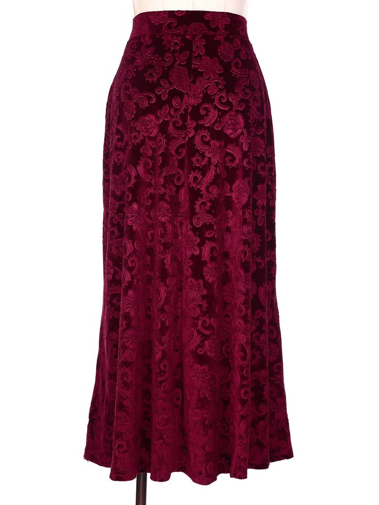 Women Retro Floral Print Skirt Elastic Waistband Solid Color Vintage Style for Wedding Party Banquet