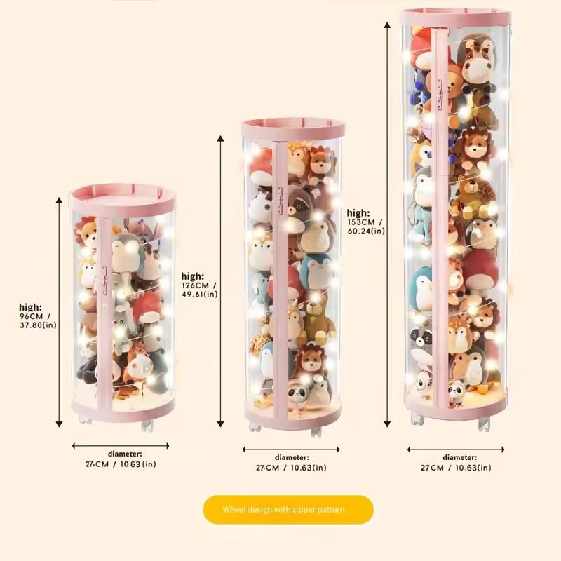 Caja de Almacenamiento de Muñecas Transparente Organización de Peluches Tubo de Almacenamiento de Juguetes Contenedores con Cremallera DIY Regalo de Navidad para Niños Organizador de Juguetes para Niños
