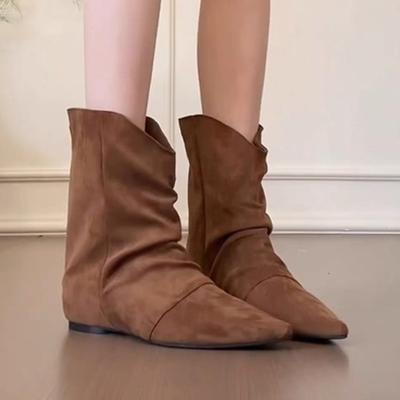 Bottes de cheville mode Femmes Daim Chaussures plates Sexy Bout pointu Bottes mode 2025 Designer Nouveau Hiver Robe Élégante Fête Femme Zapatos